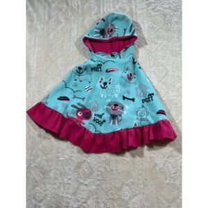 Toddler Fleece Car Seat Poncho Girls 2T 3T Hooded Dog Print Pink Blue EUC